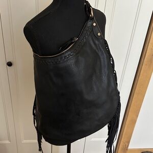 Black Leather Fringe Shoulder Bag